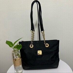 MCM Germany Chain Nylon Leather Black Bag